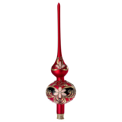 Punta para Árbol de Navidad vidrio rojo y negro esmerillado y flores 1