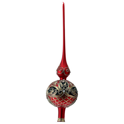 Satinized red and black glass tree topper with flowers 3