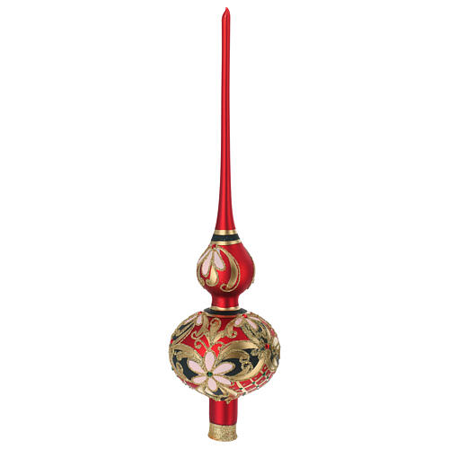 Satinized red and black glass tree topper with flowers 5