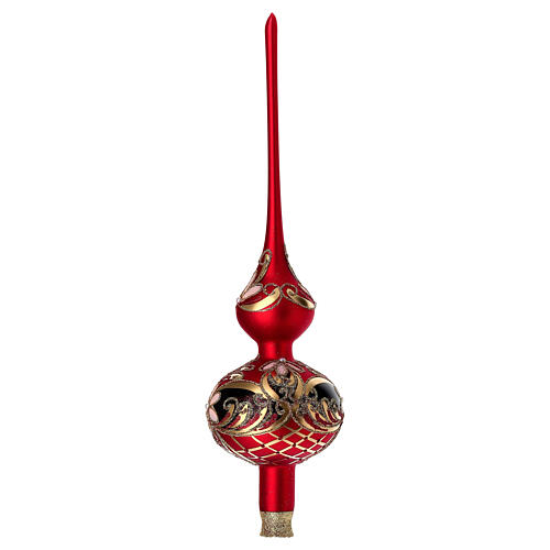Satinized red and black glass tree topper with flowers 4