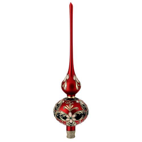 Christmas tree topper in glass red  with flower decoration 2