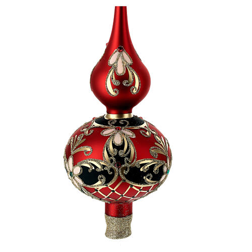 Christmas tree topper in glass red  with flower decoration 4