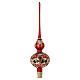 Puntale Albero vetro rosso con decoro floreale s1