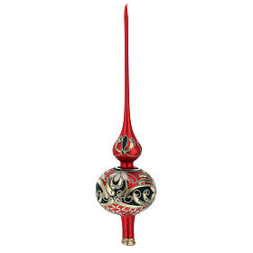 Ponteira árvore vidro vermelho e azul com decoração floral