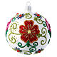 Weihnachtskugel aus Glas Grundton Weiß glänzend mit vielfarbigen floralen Verzierungen 100 mm s1