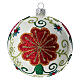 Weihnachtskugel aus Glas Grundton Weiß glänzend mit vielfarbigen floralen Verzierungen 100 mm s3