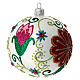 Weihnachtskugel aus Glas Grundton Weiß glänzend mit vielfarbigen floralen Verzierungen 100 mm s4