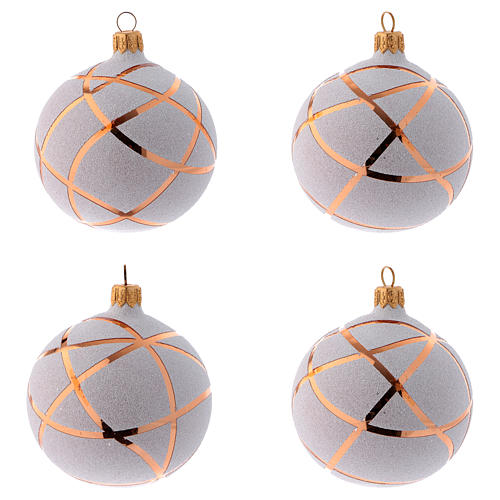Christmas baubles in glass gold and white rhombus 80 mm 4 baubles 1