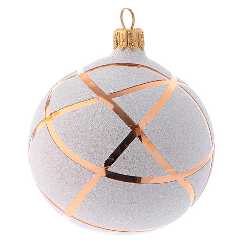 Christmas baubles in glass gold and white rhombus 80 mm 4 baubles 2