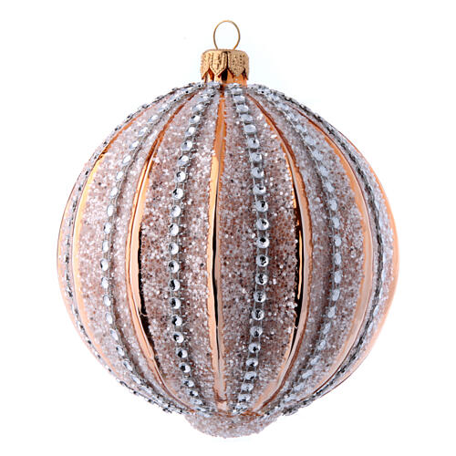 Weihnachtskugeln aus mundgeblasenem Glas Grundton Weiß mit goldenem geraden Streifenmuster verziert 80 mm 1