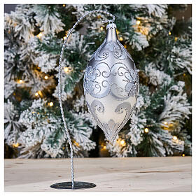 Christmas tree ball drop shape silver and white 20 cm height
