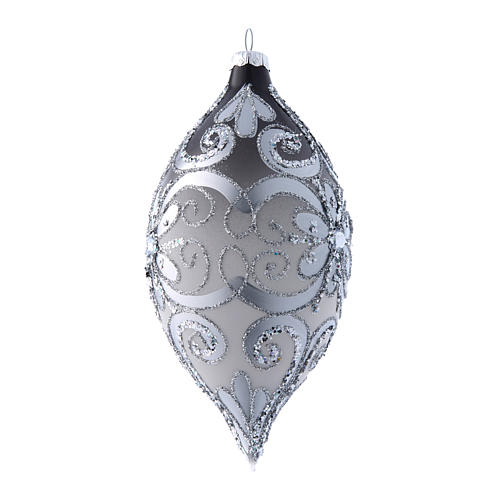 Christmas tree ball drop shape silver and white 20 cm height 2