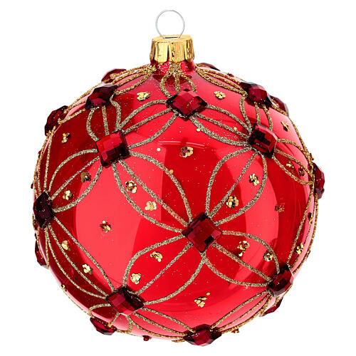 Bola Árbol de Navidad rojo lustros y piedras rojas 100 mm 1