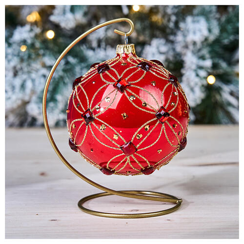 Bola de Natal vermelho brilhante e pedras vermelhas 100 mm 2