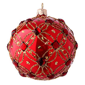 Shiny red Christmas tree ball with red stones 100 mm