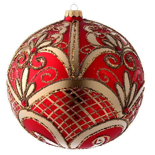 Weihnachtsbaumkugel aus mundgeblasenem Glas Grundton Rot mit goldenen Verzierungen 200 mm 2
