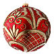 Weihnachtsbaumkugel aus mundgeblasenem Glas Grundton Rot mit goldenen Verzierungen 200 mm s3
