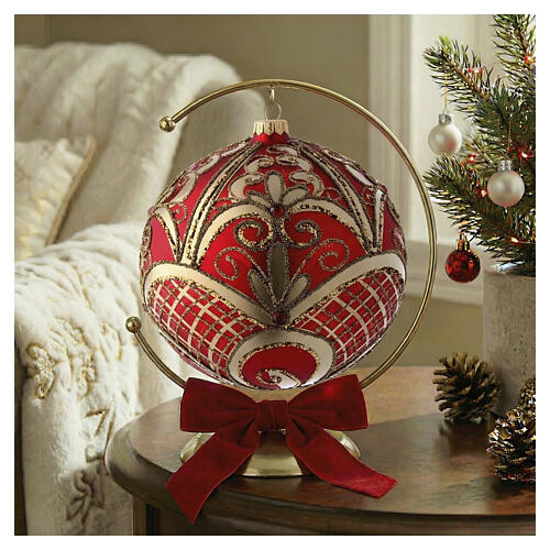 Bola de Navidad vidrio soplado rojo y oro 200 mm 2