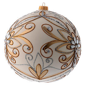 Weihnachtsbaumkugel aus mundgeblasenem Glas Grundton Weiß mit silbernen und goldenen Verzierungen 200 mm