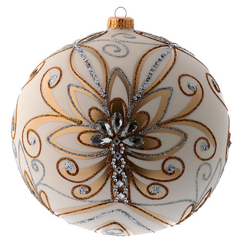 Weihnachtsbaumkugel aus mundgeblasenem Glas Grundton Weiß mit silbernen und goldenen Verzierungen 200 mm 3