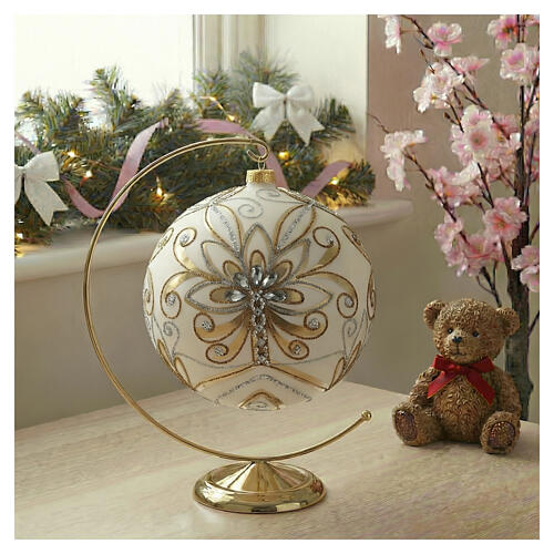 Blown glass white silver and gold ball 200 mm 2