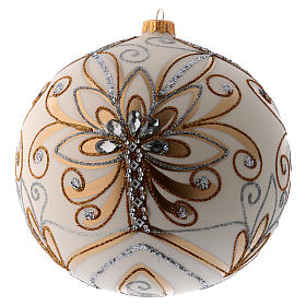 Bola Árbol de Navidad vidrio soplado blanco, plata y oro 200 mm