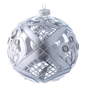 Weihnachtsbaumkugel aus transparentem Glas mit silbernen Verzierungen 120 mm