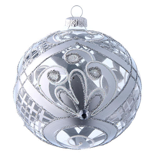 Christmas decoration in transparent glass with silver decoration 120 mm 1