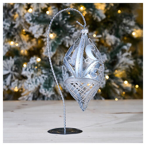 Christmas drop shaped decoration silver 100 mm 2