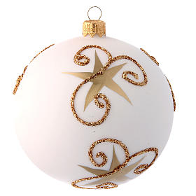 White Christmas tree ball with Father Christmas and deer 100 mm