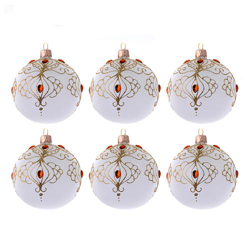 Christmas baubles champagne colour with stones 80 mm 6 pieces 1