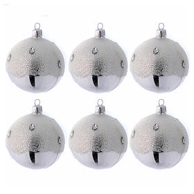 Weihnachtskugeln 6er-Set Grundton Silber mit Verzierungen im Raureif-Effekt 80 mm