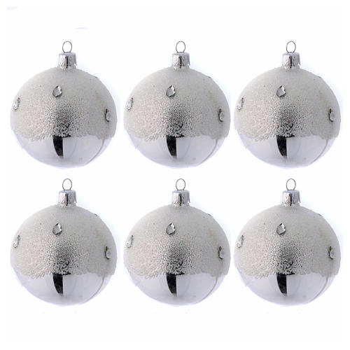 Weihnachtskugeln 6er-Set Grundton Silber mit Verzierungen im Raureif-Effekt 80 mm 1