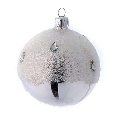 Weihnachtskugeln 6er-Set Grundton Silber mit Verzierungen im Raureif-Effekt 80 mm 3