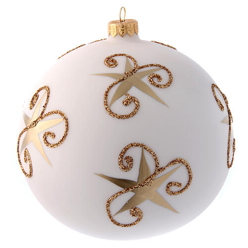 Bola vidro branco opaco Pai Natal e corço 150 mm 4