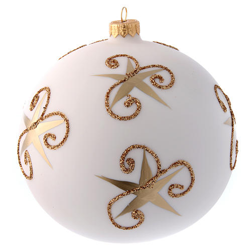 White opaque Christmas tree ball with Father Christmas and deer 150 mm 3