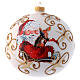 White opaque Christmas tree ball with Father Christmas and deer 150 mm s1