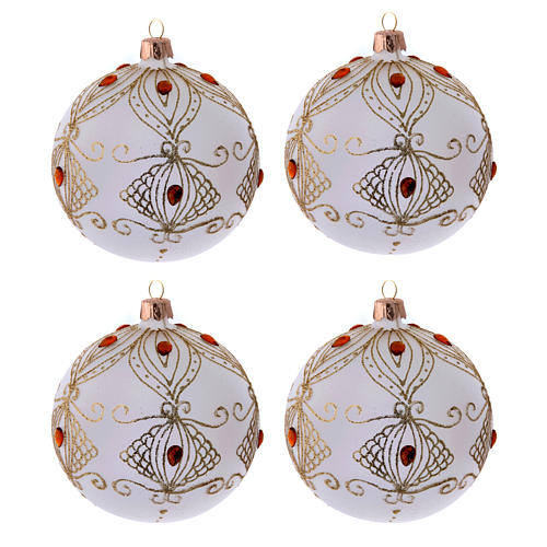 Christmas baubles champagne colour with stones 100 mm 4 pieces 1