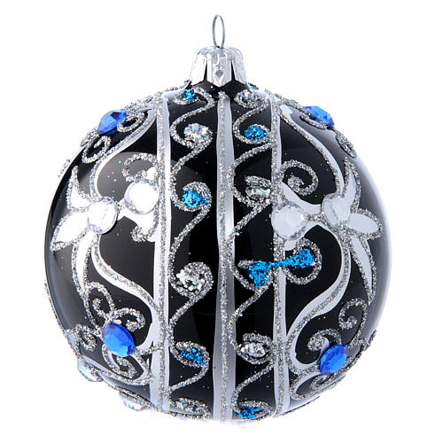 Glass Christmas tree ball with  black and silver decorations  100 mm 2