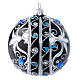 Glass Christmas tree ball with  black and silver decorations  100 mm s2