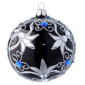 Bola de Navidad vidrio soplado decoración negra y plateada 100 mm