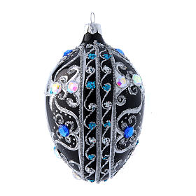 Egg shaped Christmas tree ball with  black and silver decorations  130 mm