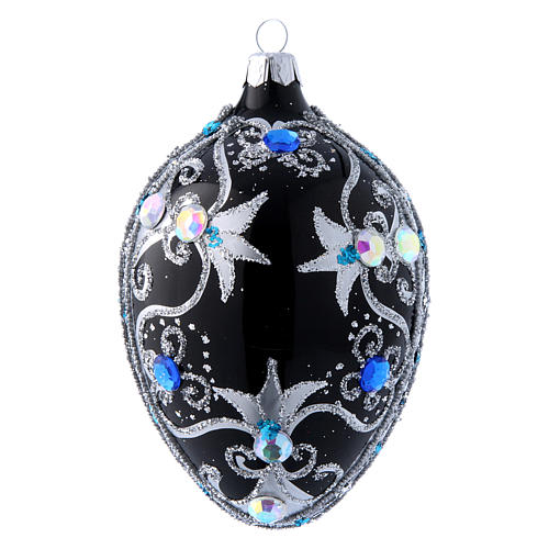 Egg shaped Christmas tree ball with  black and silver decorations  130 mm 1