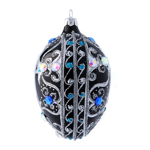 Egg shaped Christmas tree ball with  black and silver decorations  130 mm 2