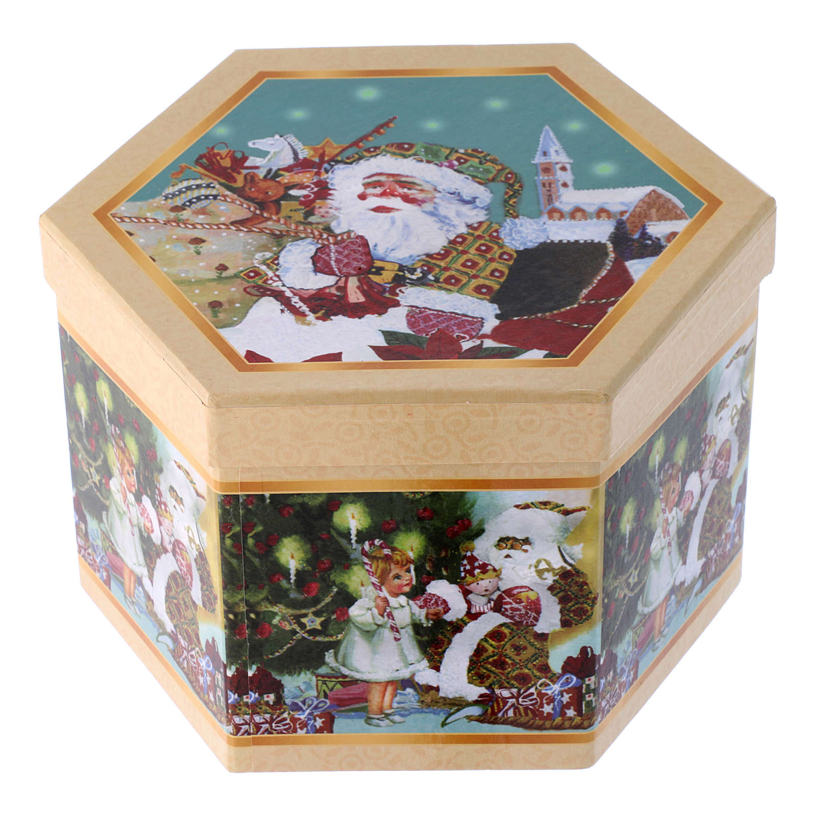 Christmas tree bauble in box with Santa Claus and children | online ...