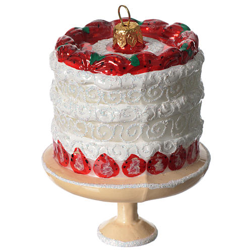 Gâteau aux fraises décoration verre soufflé Sapin Noël 3