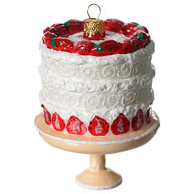 Strawberry cake Christmas blown glass ornament