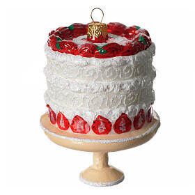 Strawberry cake Christmas blown glass ornament
