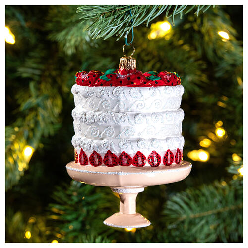 Strawberry cake Christmas blown glass ornament 2