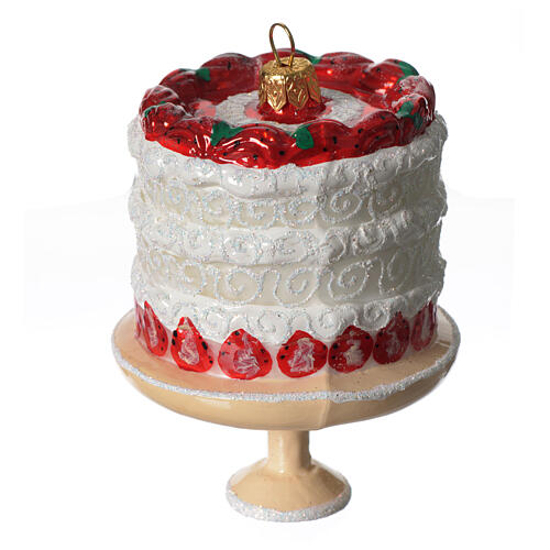 Strawberry cake Christmas blown glass ornament 3